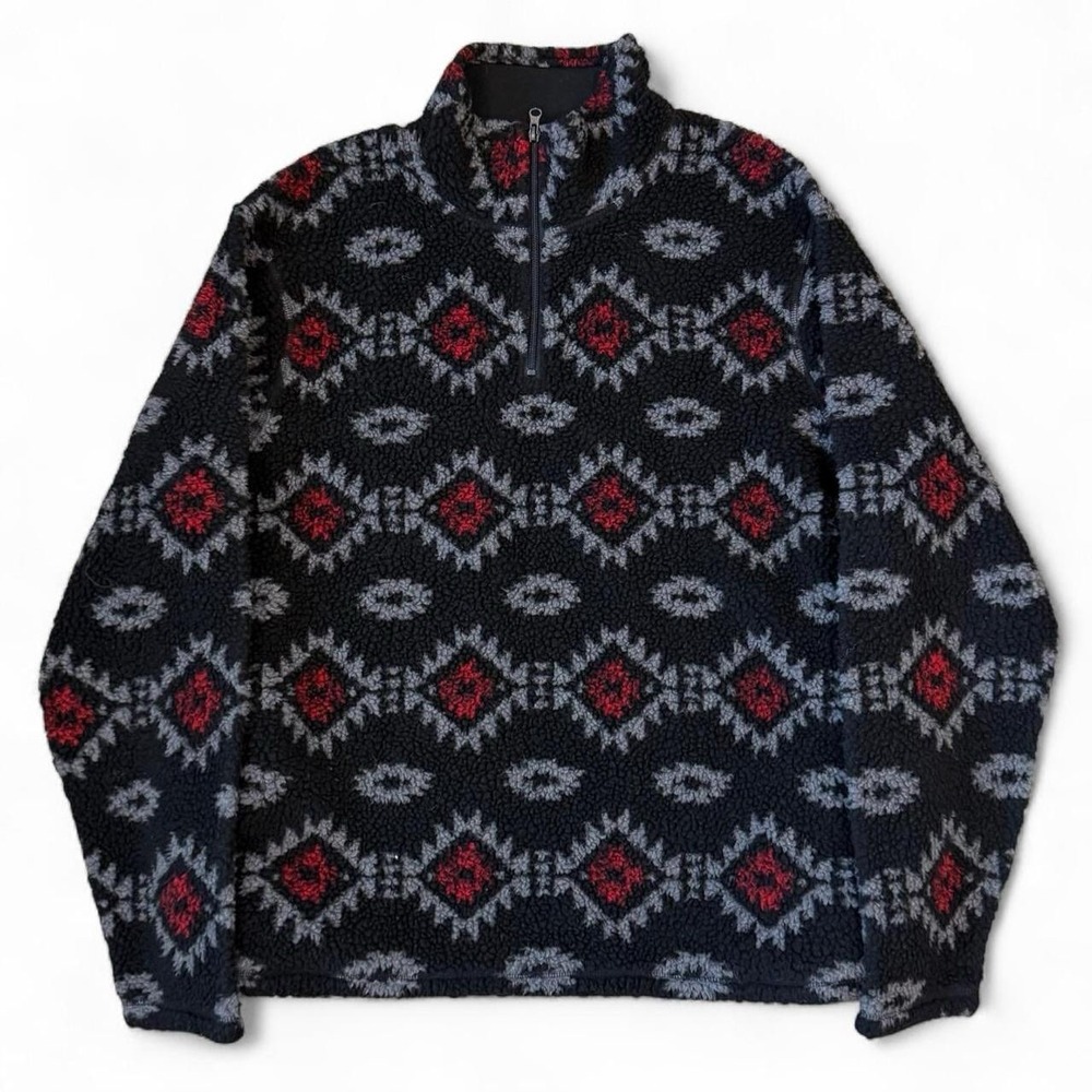 Wrangler Sherpa Sweater Adult Large Black Aztec Southwestern Fleece 1/4 Zip